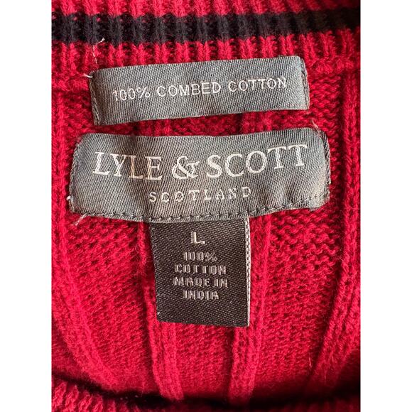 Lyle & Scott Red Cable Knit Cotton Sweater Vest Size Large - Picture 3 of 3